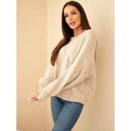 Moteriškas oversize megztinis su apvalia iškirpte, tamsiai smėlio spalvos