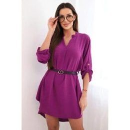 Suknelė su ilgesne nugara ir diržu, tamsiai violetinė