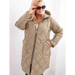 Moteriška žieminė Plus Size striukė su gobtuvu, kapučino spalvos