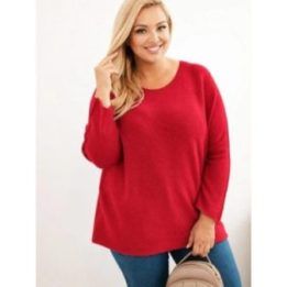 Moteriškas Plus Size megztinis su valtine iškirpte, raudonos spalvos