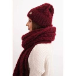 Moteriškas žieminis komplektas – kepurė ir šalikas, bordo spalvos