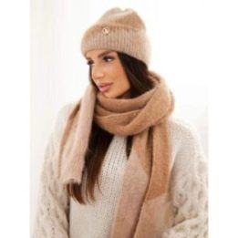Moteriškas kepurės ir šaliko komplektas Camel+Fango, kapučino spalvos