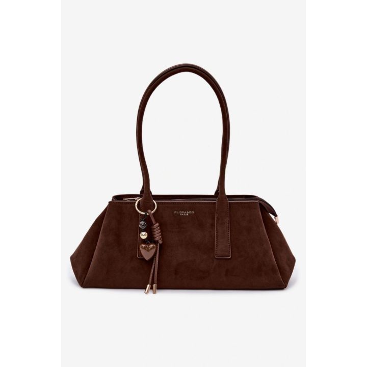 Rudos spalvos rankinė per petį su dekoratyviniu pakabuku Flora&Co