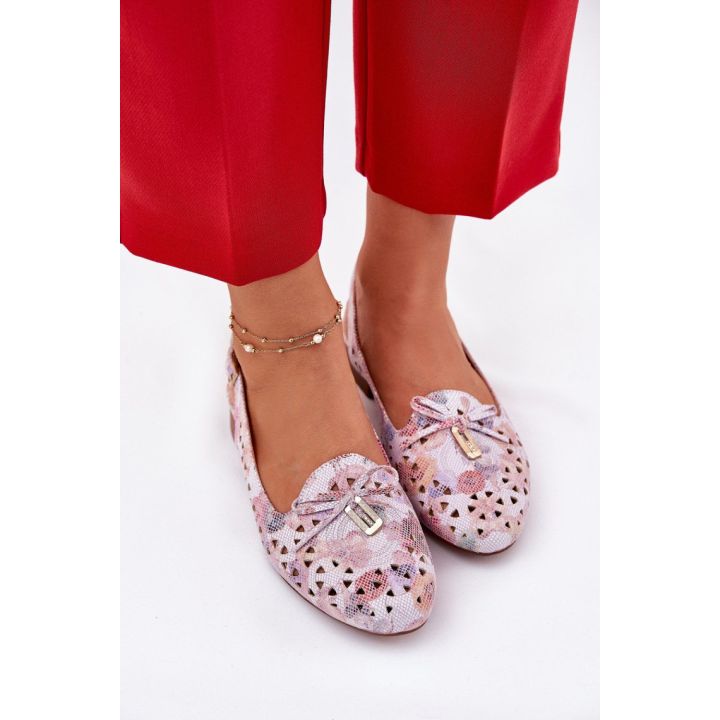 Kreminės spalvos ažūrinės balerinos su kulniuku Step in style