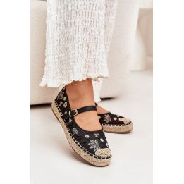 Moteriškos juodos espadrilės su gėlių siuvinėjimu