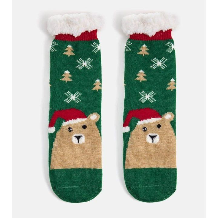 Žalios šilti kojinės su Challi Bear