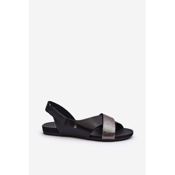 Odiniai sandalai su velcro juoda