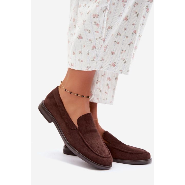 Moteriški mokasinai iš ekologiškos zomšos, šokolado spalvos