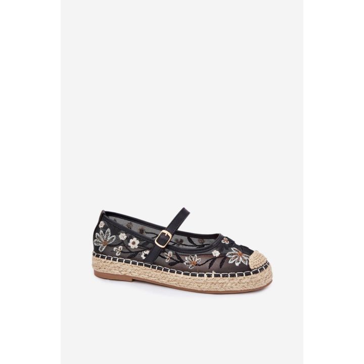 Juodos espadrilės su gėlių siuvinėjimu Step in style