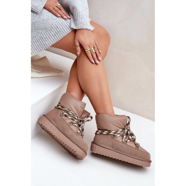 Užsegami Suede Žieminiai Batai Moterims su Storais Raišteliais D.Franklin DFSH375003 Taupe