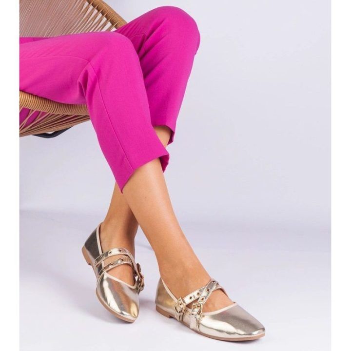 Auksinės spalvos balerinos Gemre – langeliai