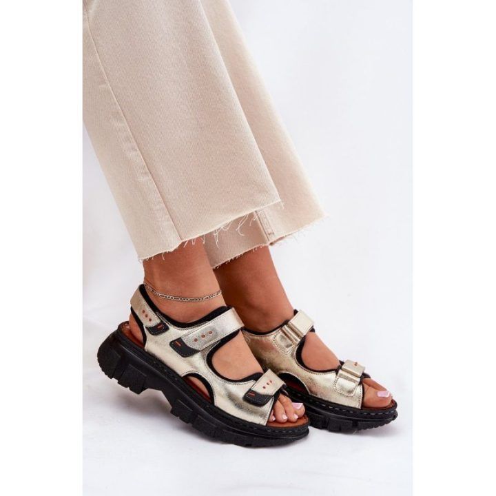 Auksinės odinės patogios vasarinės basutės moterims