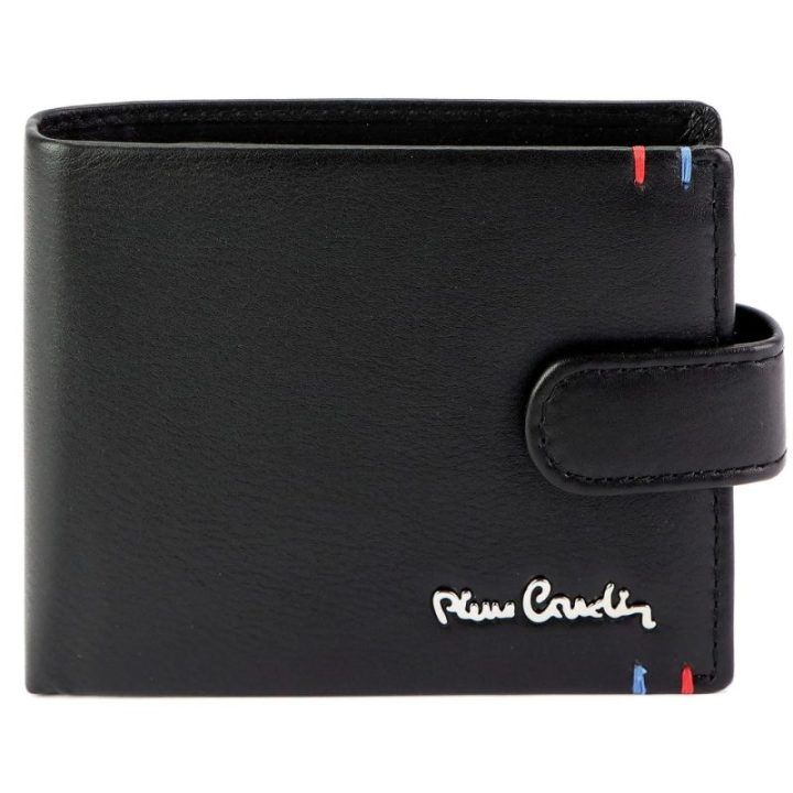 Vyriška juoda odinė piniginė su užsegimu Pierre Cardin