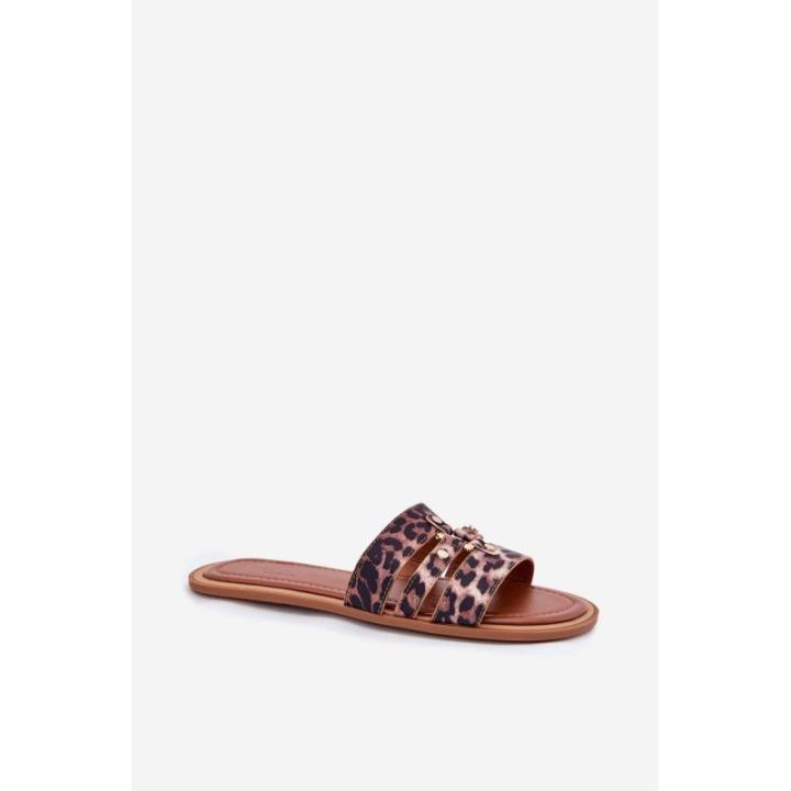Šlepetės su leopardiniu raštu ir sagtimis kasdienai Brownie