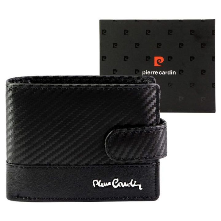 Piniginė juoda odinė su spaustuku Pierre Cardin