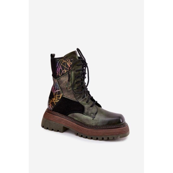 Aulinukai tamsiai žali su platforma odiniai Step in Style