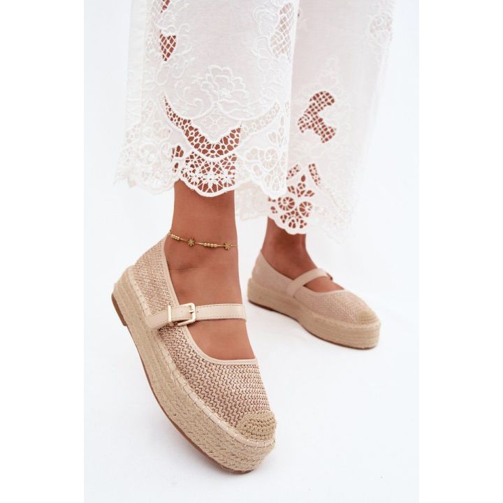 Moteriškos espadrilės su dirželiu, smėlio spalvos