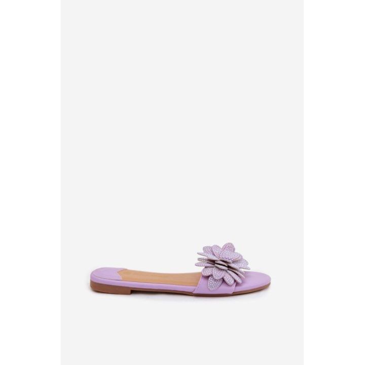 Moteriškos šlepetės violetinės dekoruotos