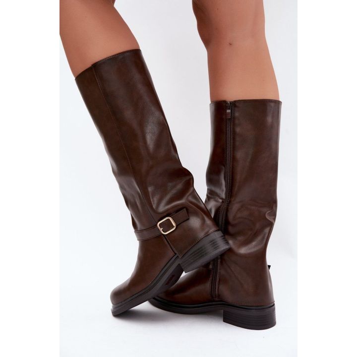 Ilgaauliai batai su užtrauktuku, šokolado rudos spalvos