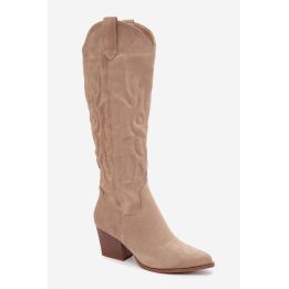 Ilgaauliai batai su kulnu moterims, smėlio spalvos