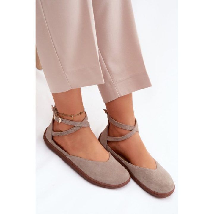 Moteriškos zomšinės barefoot balerinos Zazoo 320, cappuccino