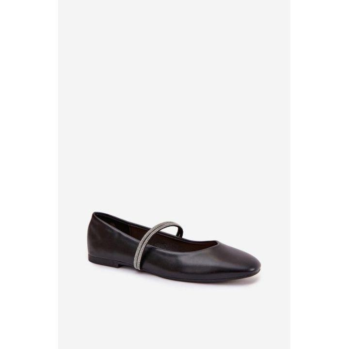 Juodos balerinos su blizgia dekoratyvine juostele Step in style