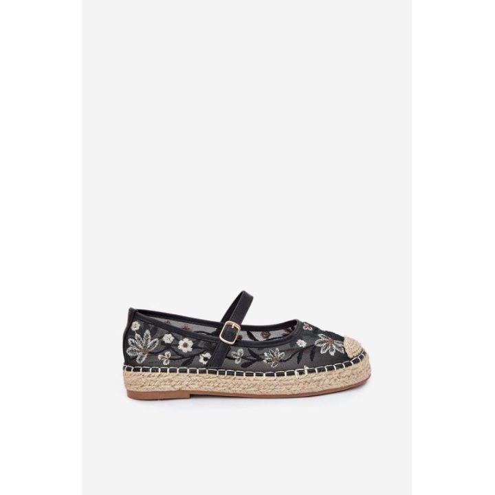 Moteriškos juodos espadrilės su gėlių siuvinėjimu