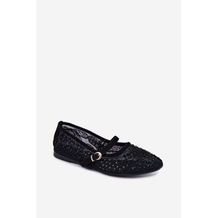 Juodos balerinos su blizgučių ir siuvinėjimo detalėmis Step in style