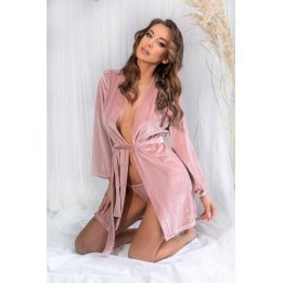 Puikus veliūrinis chalatas su nėriniais