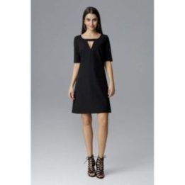 Juoda moteriška suknelė trumpomis rankovėmis Figl