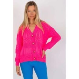 Megztinis Sweter Damski LC 8022.04P Fluo Pink - Rue Paris