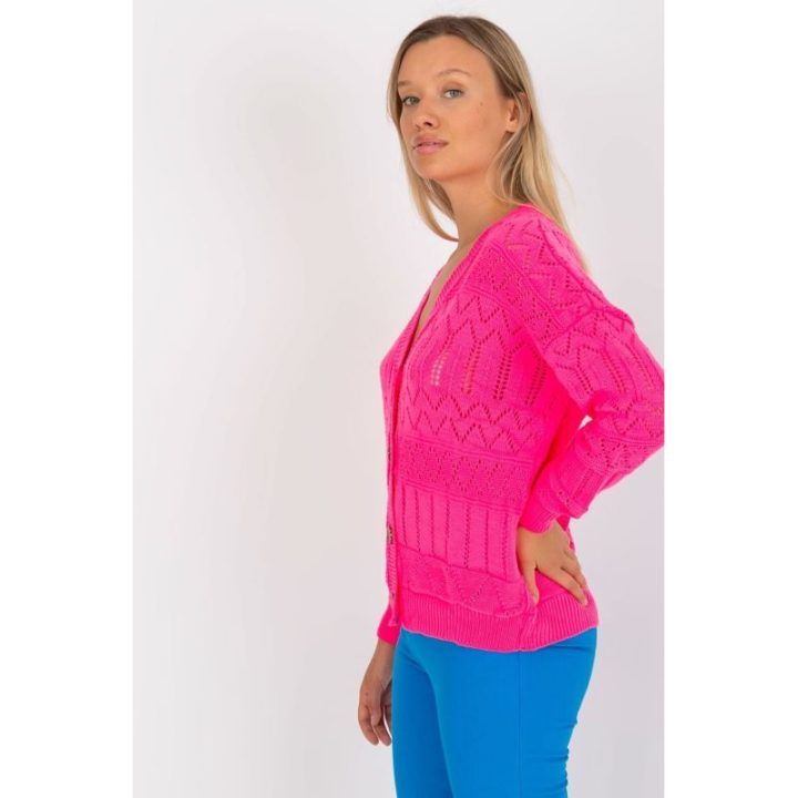 Megztinis Sweter Damski LC 8022.04P Fluo Pink - Rue Paris