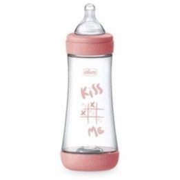 Chicco plastikinis kūdikių buteliukas 300 ml su silikoniniu čiulptuku, rožinis