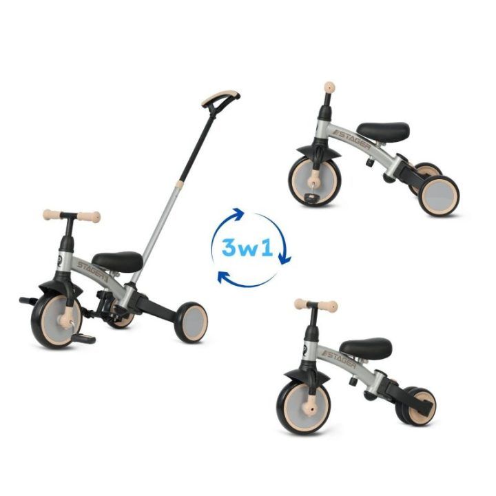 Triratukas vaikams Milly Mally Stager 3in1, sidabrinis