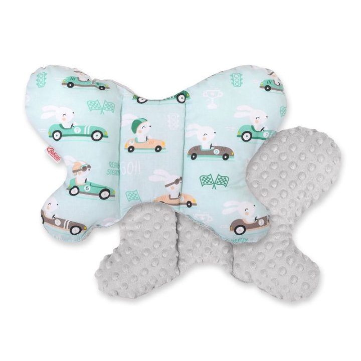 Dvipusė amortizuojanti pagalvėlė BUTTERFLY – triušiai, mėtų/pilka