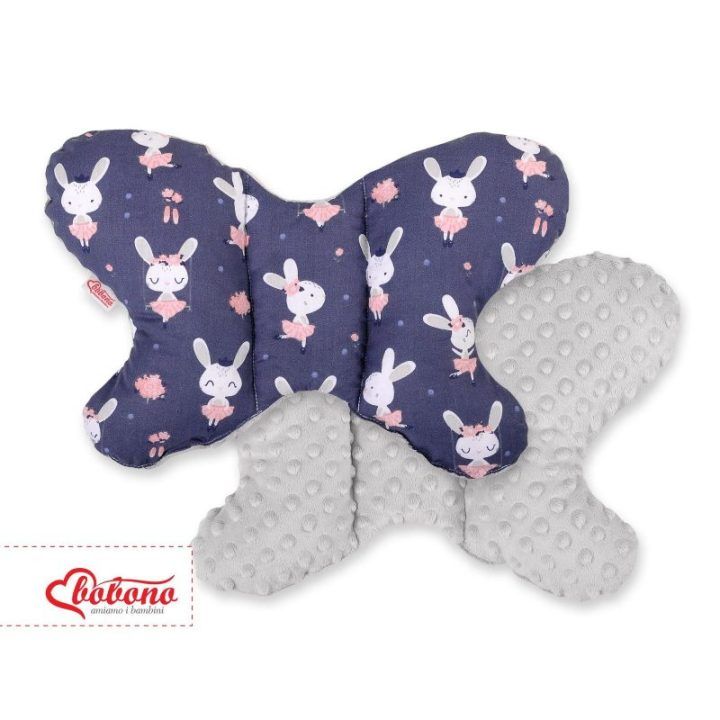 Dviejų pusių amortizuojanti pagalvėlė Butterfly“ – triušiai, tamsiai mėlyna/pilka