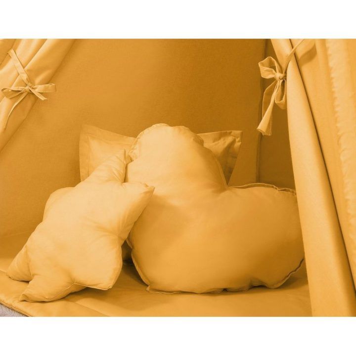 Vaikiška tipi palapinė su kilimėliu ir pagalvėlėmis – medaus geltona