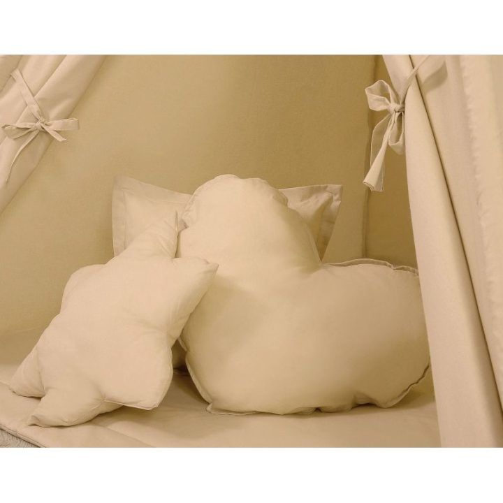 Vaikiška palapinė su kilimėliu ir pagalvėlėmis – smėlio spalvos