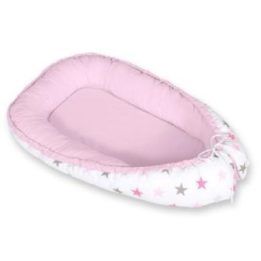 Kūdikių lizdelis dvipusis pilkas su rožinėmis žvaigždutėmis