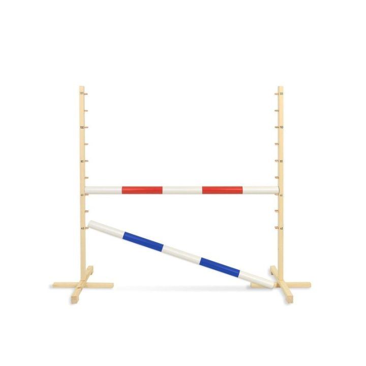 Šokinėjimo kliūtis hobby horse su raudona ir mėlyna kartimi