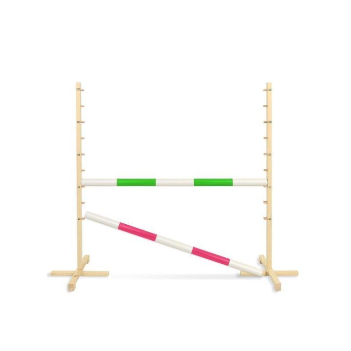 Šokinėjimo kliūtis hobby horse su žalia ir rožine kartimi
