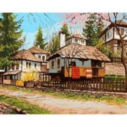 Tapyba pagal skaičius su kaimo peizažu 40x50 cm