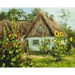Tapyba pagal skaičius su kotedžu ir saulėgrąžomis 40x50 cm