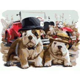 Tapyba pagal skaičius Buldogai ir automobilis 30x40 cm