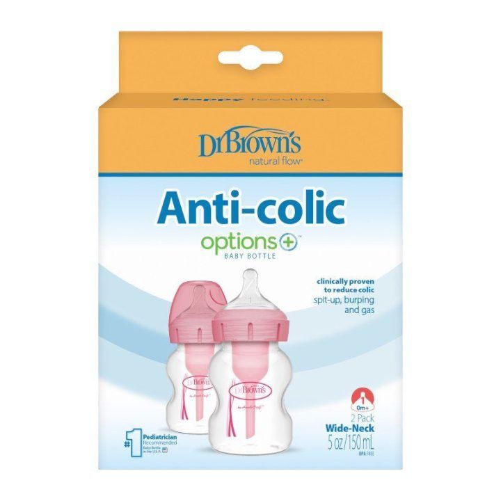 Plataus kaklelio rožiniai kūdikių buteliukai, 150 ml, 2 vnt