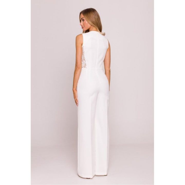 Balta moteriška elegantiška jumpsuit su nėriniais