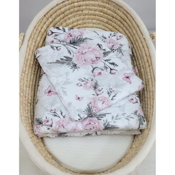 Patalynės komplektas kūdikiui su rožiniais bijūnais 75x100cm Newborn