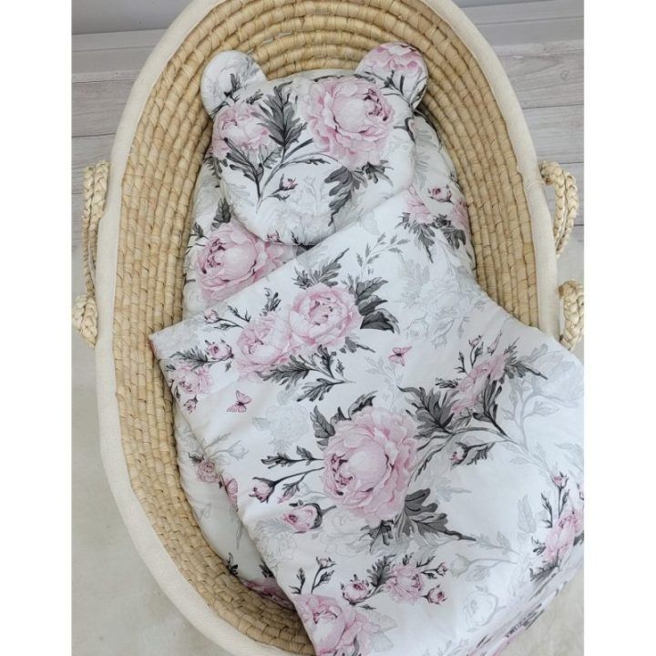 Patalynės komplektas kūdikiui su pagalvėle ir gėlėmis – Romantic Peonies