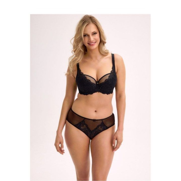 Liemenėlė juoda pusiau standi su nėriniais kasdienai Gaia