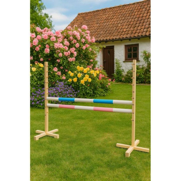 Šuolių kliūtis hobby horse žaidimui 120 cm šviesiai mėlyna ir rožinė